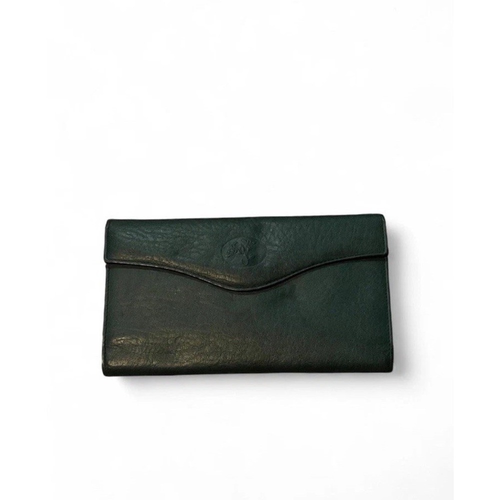 Vintage Buxton green cowhide leather tri fold button closure men's/womens wallet